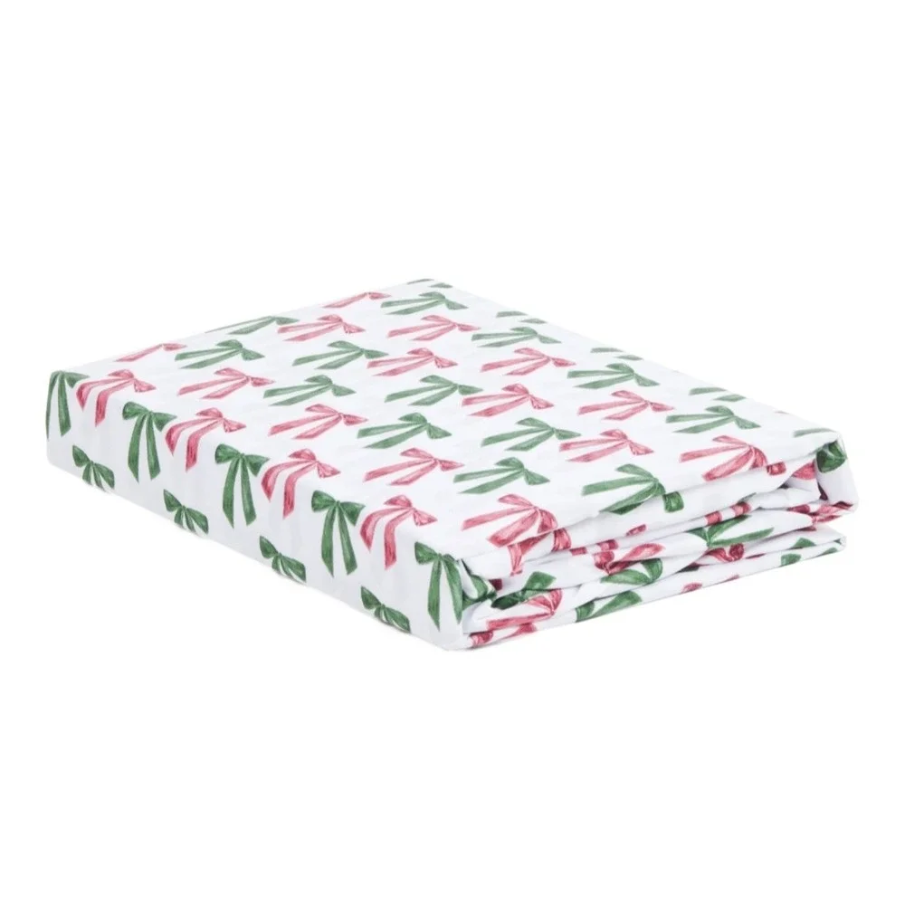 Cupcakes and Cashmere Ribbon‎ Bow Sheet Set Queen White Red Green Christmas NWT